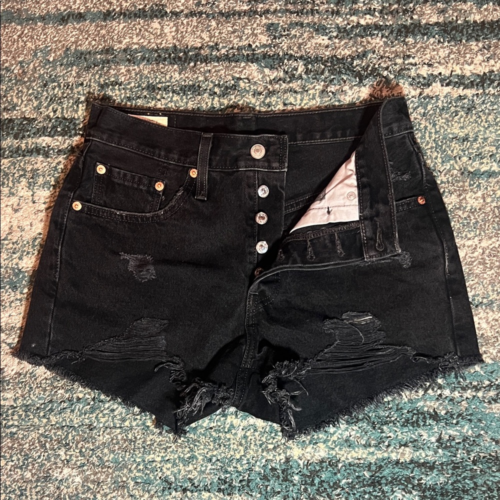 Levi's 501 Black Distressed Grunge Jean Shorts